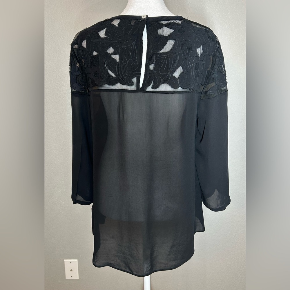 Anthropologie Vanessa Virginia SheerBlack Lace Blouse Long Sleeve Size 8 - Picture 6 of 10